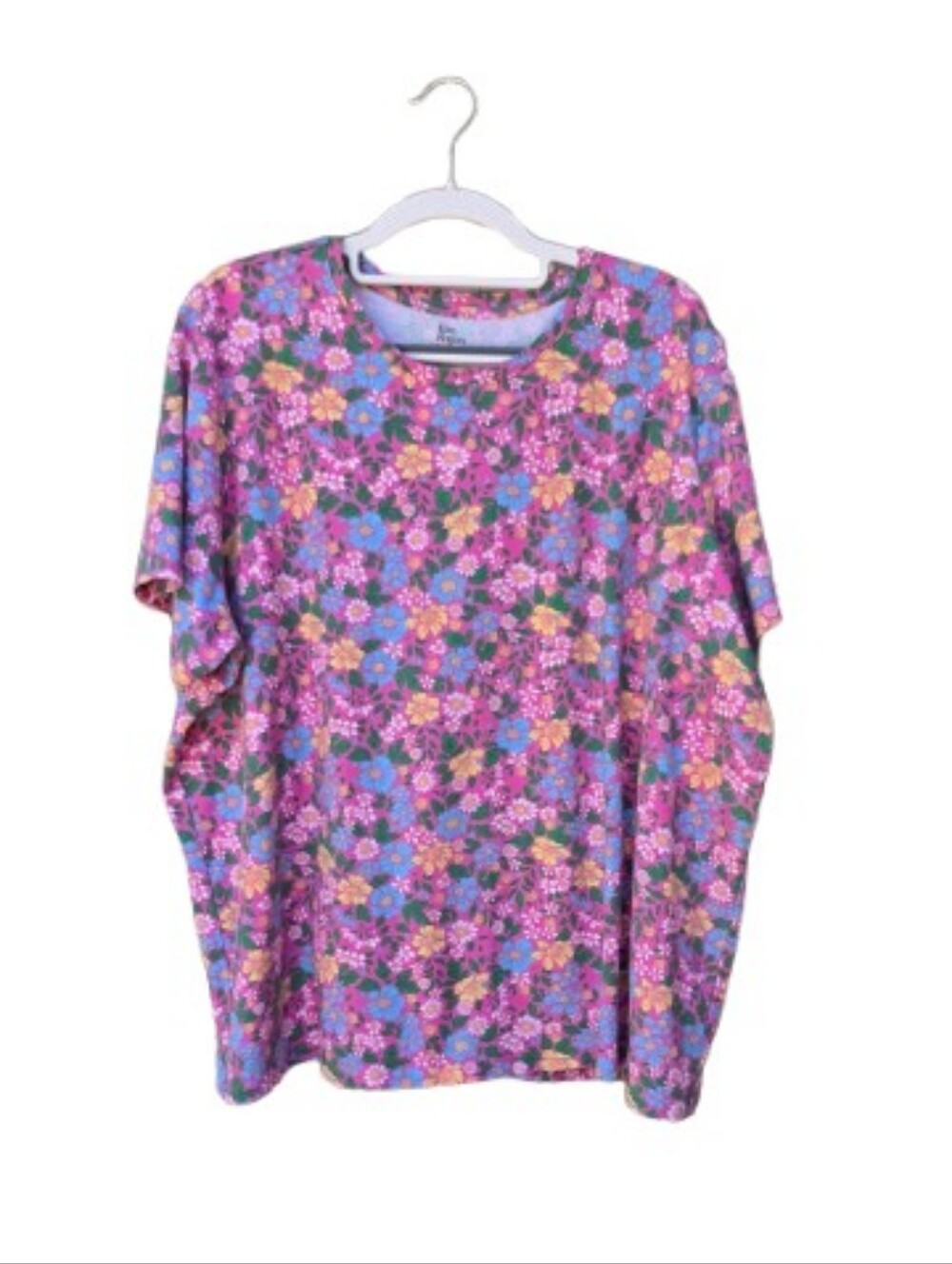 Kim Rogers Plus Pink Multicolor Floral Print T-Shirt 100% Cotton Crewneck Knit